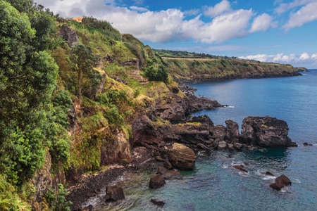 Amazing atlantic ocean view with rocks of Sao Miguel island, Azores, Portugalの写真素材