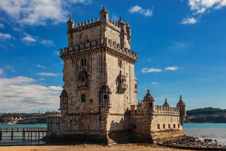 View at the Belem tower at the bank of Tejo River in Lisbon, Portugalのeditorial素材