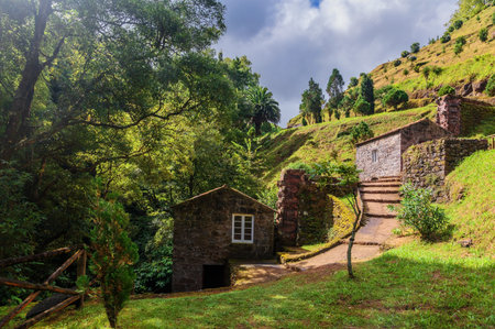 Old houses in the small village on Sao Miguel island, Azores, Portugalのeditorial素材