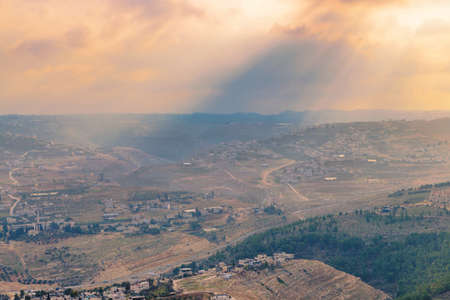 Scenic view of a canyon in Negev Desert in sunset time. Israelの写真素材