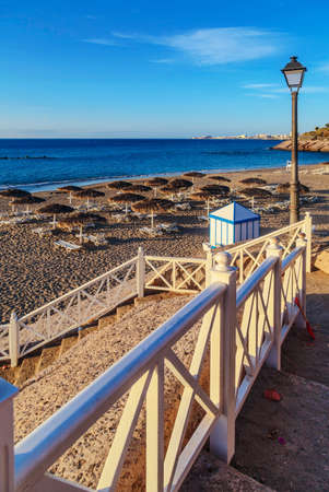 Steps on the beach in the rock. El Duke beach. Tenerife. canary islands, spainの写真素材