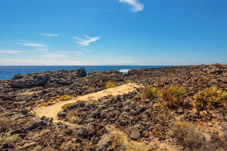 Pedestrian path by the sea on Tenerife on the Canarian islands.の写真素材