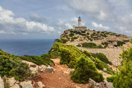 Landscape of rocky coast before a storm under gloomy dramatic sky (cape formentor). Mallorca. Balearic islands. Spainの写真素材