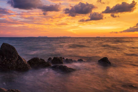 Tropical beach at beautiful sunset. Phuket, Thailand. nature backgroundの写真素材