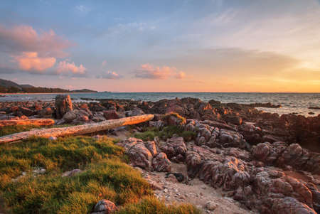 Tropical beach at beautiful sunset. Phuket, Thailand. nature backgroundの写真素材