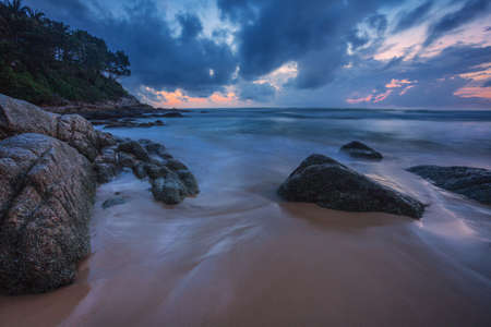 Tropical beach at beautiful sunset. Phuket, Thailand. nature backgroundの写真素材
