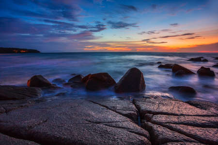Tropical beach at beautiful sunset. Phuket, Thailand. nature backgroundの写真素材