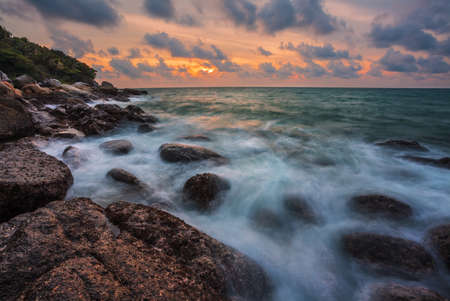 Tropical beach at beautiful sunset. Phuket, Thailand. nature backgroundの写真素材