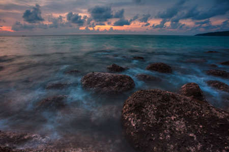 Tropical beach at beautiful sunset. Phuket, Thailand. nature backgroundの写真素材