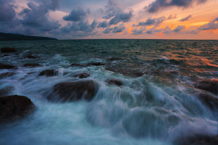 Tropical beach at beautiful sunset. Phuket, Thailand. nature background