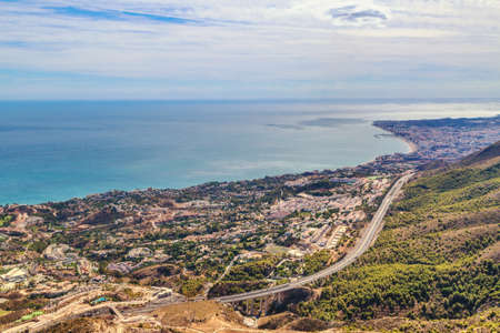 Aerial view of the Ñoastal road from the top of Calamorro mountain, Benalmadena, Andalusia province, Spain.の写真素材