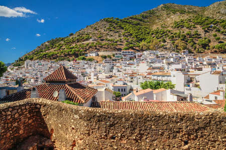 panoramic view of a mountain and Mijas, a small touristyc white-washed village at Malaga province. Andalusia, Spainの写真素材
