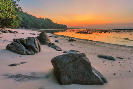 Tropical beach at beautiful sunset. nature backgroundの写真素材