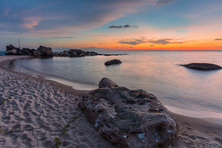 Beach at sunset at Phu Quoc island in Vietnamの写真素材