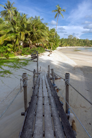 Wooden bridge at Bang Bao beach in Koh Kood island, Trat, Thailandの写真素材
