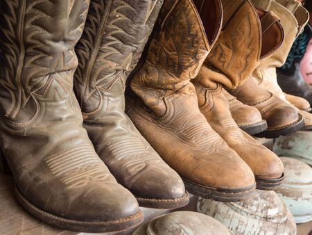 Cowboy boot on the shelfの写真素材