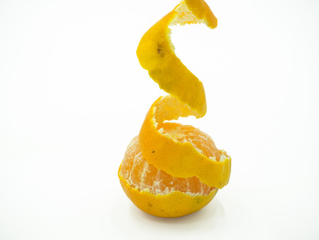 Slice of orange on isolated white backgroundの写真素材