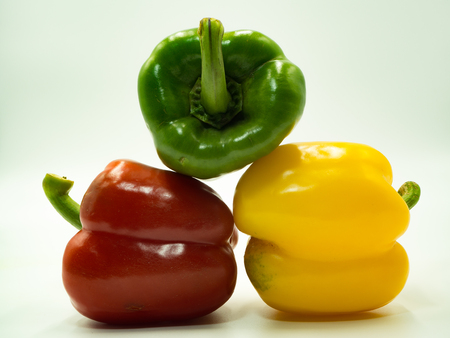 Many paprika on white background, sweet pepper, bell pepperの写真素材
