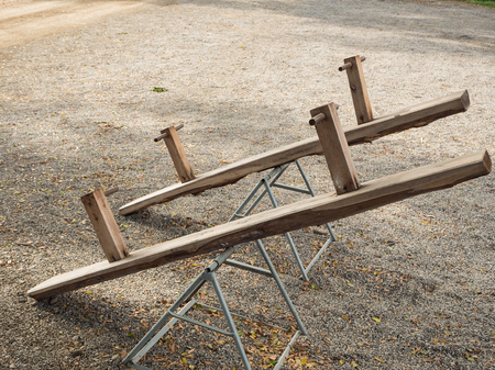 Wooden rocking chair in the parkの写真素材