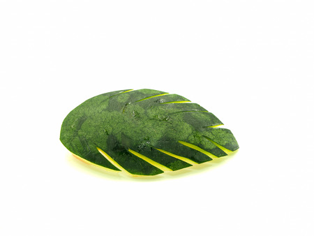 Skin of watermelon on isolated white background, leafの写真素材