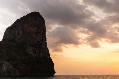 Beautiful silhouette sunset in Railay beach, Krabi, Thailandの写真素材
