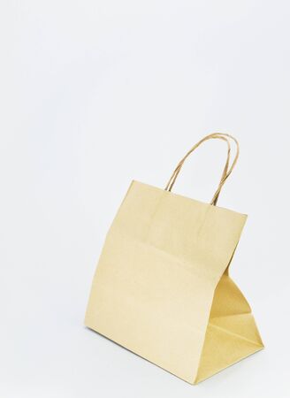 Recyclable paper bag isolated on white background. の写真素材