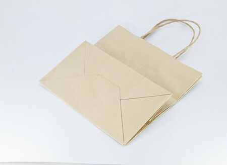 Recyclable paper bag isolated on white background. の写真素材