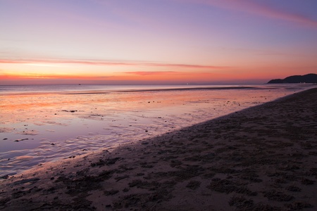 Nobody on Beach at Sunset の写真素材