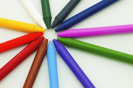 Wax crayons on white backgroundの写真素材
