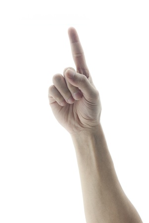 well shape hand pointing isolated on white の写真素材