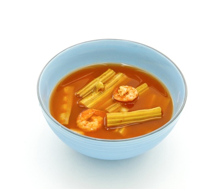 Sour soup made of tamarind paste with shrimp and Moringaの写真素材