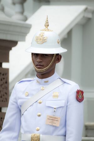 BANGKOK, THAILAND - AUG 26: Parade of the kings Guards, in the Grand Palace, Changing the Guard...