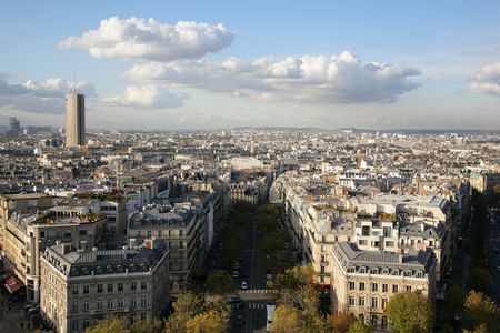 Kind to Paris from a triumphal archの写真素材