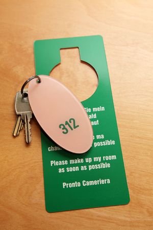 Keys on a table in hotelの写真素材