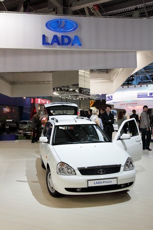 MOSCOW - SEP 5: Lada Priora, Moscow international motor show 2010 on September 5, 2010 in Moscow, Russiaのeditorial素材