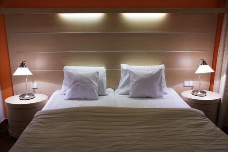 pillows and blanket on the bedのeditorial素材