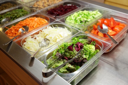 selection of salads in the restaurantの写真素材