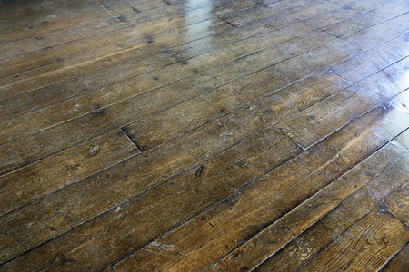 old wooden floor of boards nailed downの写真素材