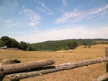 Landscape of ranch in Wiezyca region, Kashubia, Poland. Agriculture and travel concept.の写真素材