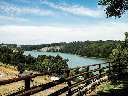 Beautiful view of Ostrzyckie Lake in Kolano, Wiezyca Region, Poland. Nature, travel and tourism concept.の写真素材