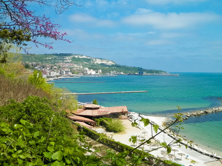 Beautiful Black Sea coast in Balchik, Dobrich Province, Bulgaria.の写真素材