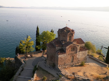 Monastery of St. John at Kaneo. Architure, tourism and religion concept. Church of St. John at Kaneo is the most characteristic of the Ohrid Lake, located in the City of Ohrid.の写真素材