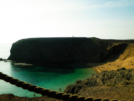 Papagayo Cliffs, Lanzarote island. One of the most popular places on Lanzarote island. Beautiful landscape of cliffs, ocean and Canarian nature.の写真素材