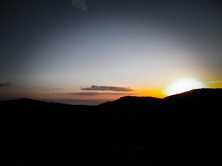 Beautiful sunset over Montana Roja, Lanzarote. Montana Roja is a volcano on Lanzarotte, Canary Islands.の写真素材