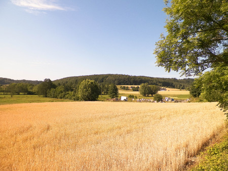 Landscape of field and hills of Wiezyca, Kashubian region in Poland. Agriculture and exploration concept.の写真素材