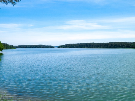 Landscape of Wdzydze Lake, in Tuchola Forest, South Kashubia, Poland. Wdzydze is also known as Kashubian Sea. Tourism and nature concept.の写真素材