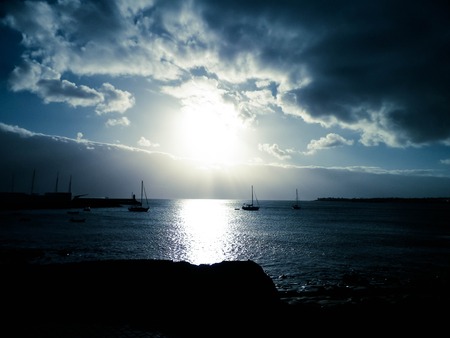 Sunset over marina in Playa Blanca, Lanzarote, Canary Islands. Beauty in nature concept.の写真素材