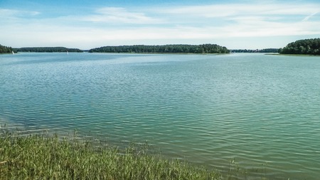 Landscape of Wdzydze Lake, in Tuchola Forest, South Kashubia, Poland. Wdzydze is also known as Kashubian Sea. Tourism and nature concept.の写真素材