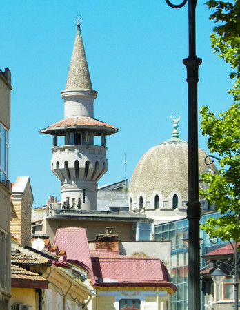 Minaret of Carol I Mosque, Constanta, Romania. Religion and architecture concept.の写真素材