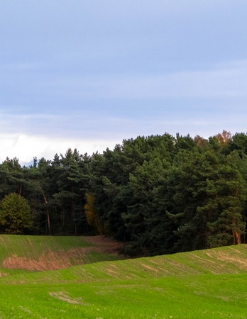 Green field and hills. Nature of northern Poland. Travel and nature concept.の写真素材